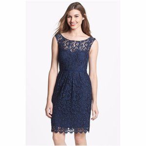 Jenny Yoo Harlow Tea Lace Sheath Dress, Navy, 8